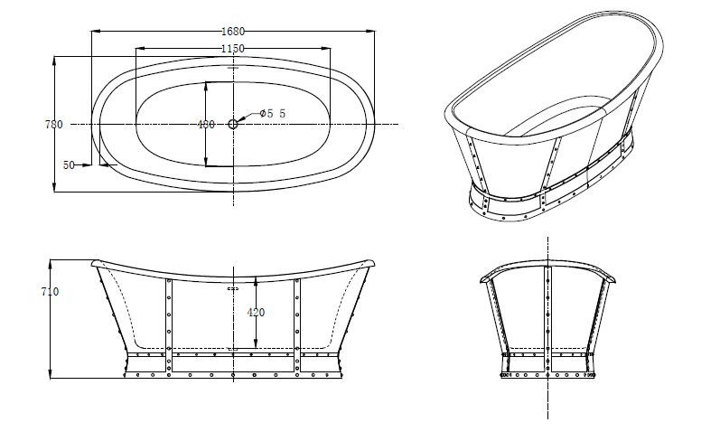 Ванна 168x78х65см отдельностоящая акриловая, BB35-CF36, Belbagno