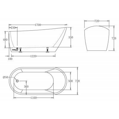 Ванна 170x72х72см отдельностоящая акриловая, BB62-1700, Belbagno