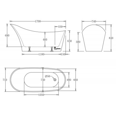 Ванна 170x74х84см отдельностоящая акриловая, BB64-1700, Belbagno