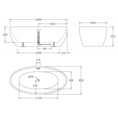 Ванна 170x82х60см отдельностоящая акриловая, BB69-1700, Belbagno