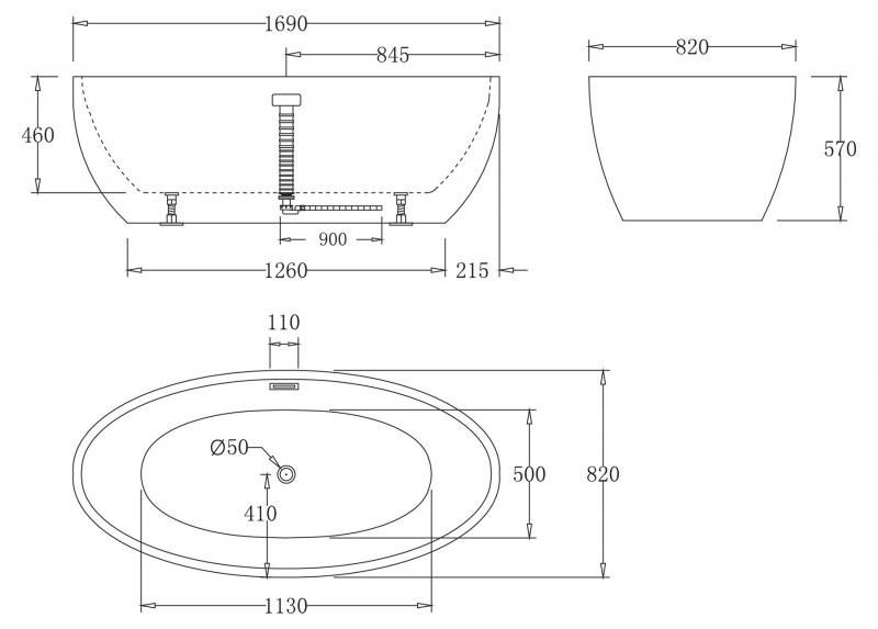 Ванна 170x82х60см отдельностоящая акриловая, BB69-1700, Belbagno