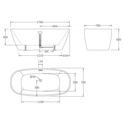 Ванна акриловая 170x78х60см отдельностоящая Belbagno BB72-1700