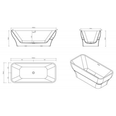 Ванна 170x75х59см отдельностоящая акриловая, BB73-1700-750, Belbagno