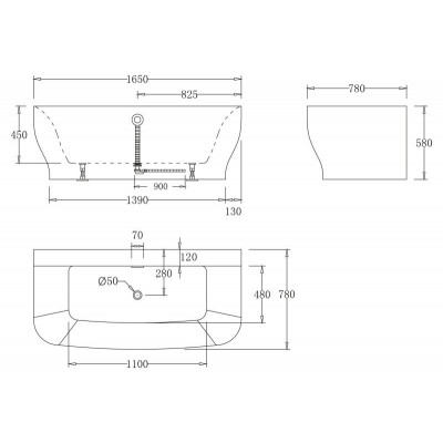 Ванна 165x78х59см Belbagno BB74-NERO-W0 пристенная акриловая, матовая черная, без перелива