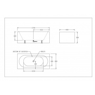 Ванна 170x80х58см отдельностоящая акриловая, BB78-1700, Belbagno