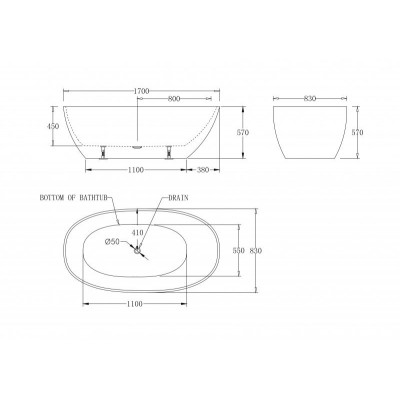 Ванна 170x82х58см отдельностоящая акриловая, BB80-1700, Belbagno