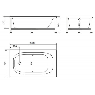 Ванна 139x70х40см пристенная акриловая, BB101-140-70, Belbagno