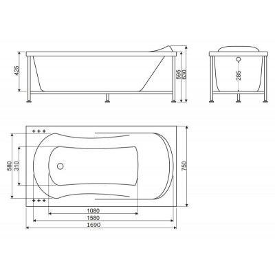 Ванна 169x75х42см пристенная акриловая, BB103-170-75, Belbagno