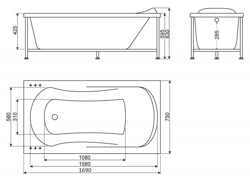 Ванна 169x75х42см пристенная акриловая, BB103-170-75, Belbagno
