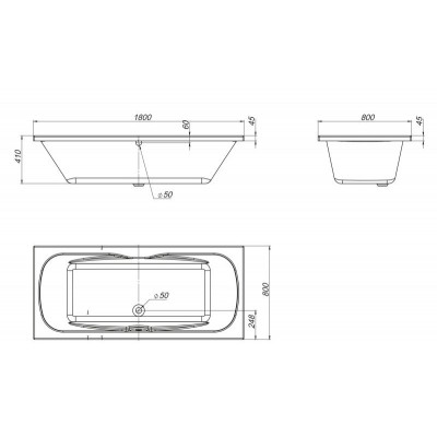 Ванна 180x80х41см пристенная акриловая, BB104-180-80, Belbagno