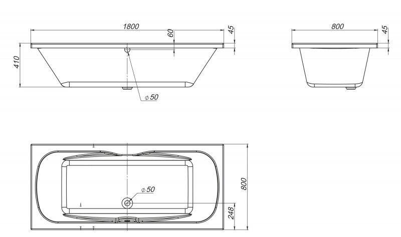Ванна 180x80х41см пристенная акриловая, BB104-180-80, Belbagno