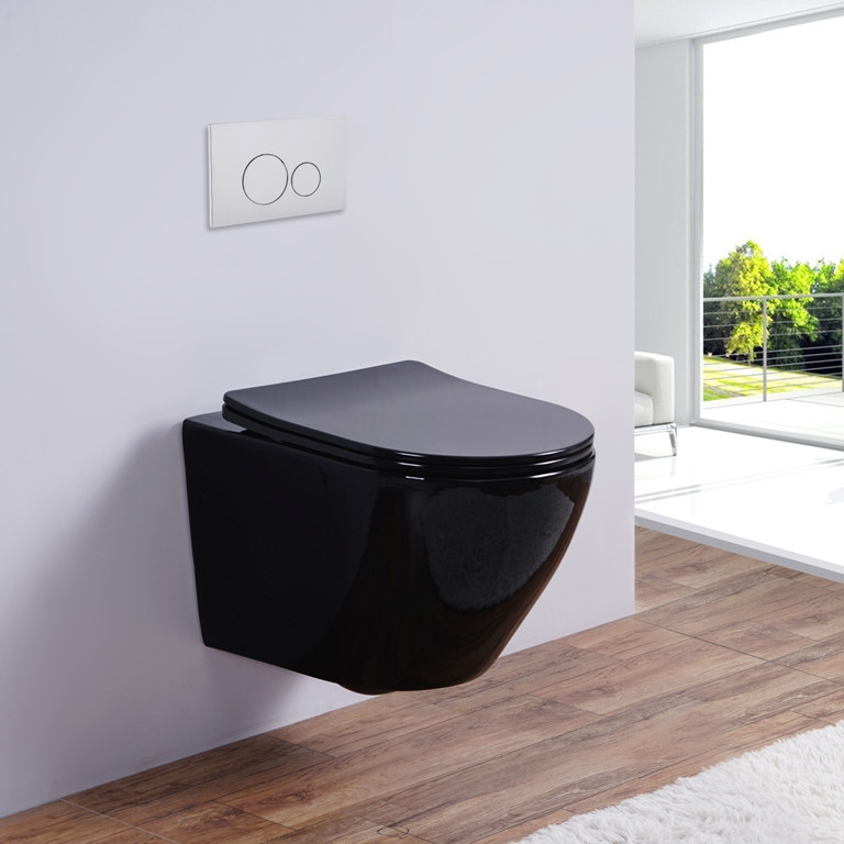 Унитаз подвесной безободковый черный с микролифтом, Esbano, AZALEA (Black)