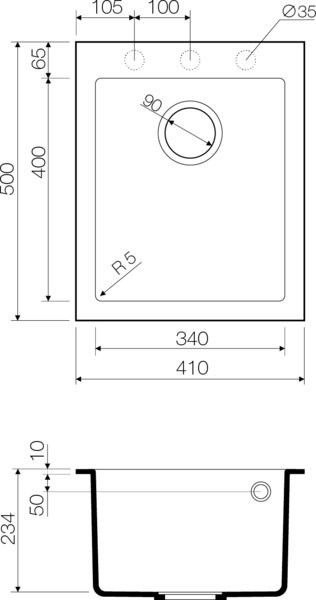 Мойка гранитная черная 41 см, Omoikiri, Bosen 41-BL