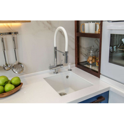 Мойка гранитная белая 38 см, Omoikiri, Bosen 38-U-WH