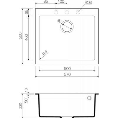 Мойка гранитная белая 57 см, Omoikiri, Bosen 57-WH