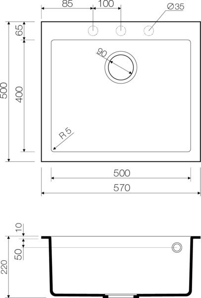 Мойка гранитная белая 57 см, Omoikiri, Bosen 57-WH