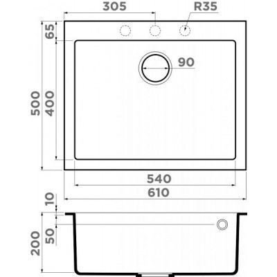 Мойка гранитная черная 61 см, Omoikiri, Bosen 61-BL