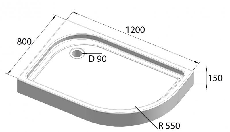 Душевой поддон 120х80х15см Belbagno TRAY-BB-RH-120/80-550-15-W-L