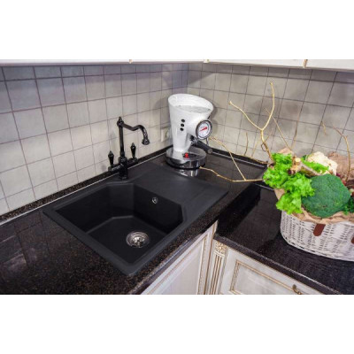 Мойка гранитная черная чаша слева 65 см, Omoikiri, Yonaka 65-BL