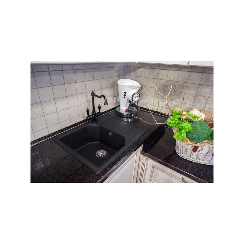 Мойка гранитная черная чаша слева 65 см, Omoikiri, Yonaka 65-BL