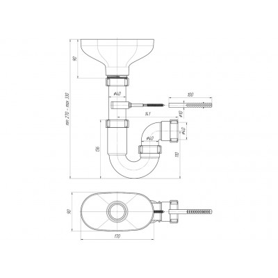 Сифон АНИ 1 DR0100 1/2"*40 прямоточный с разрывом струи