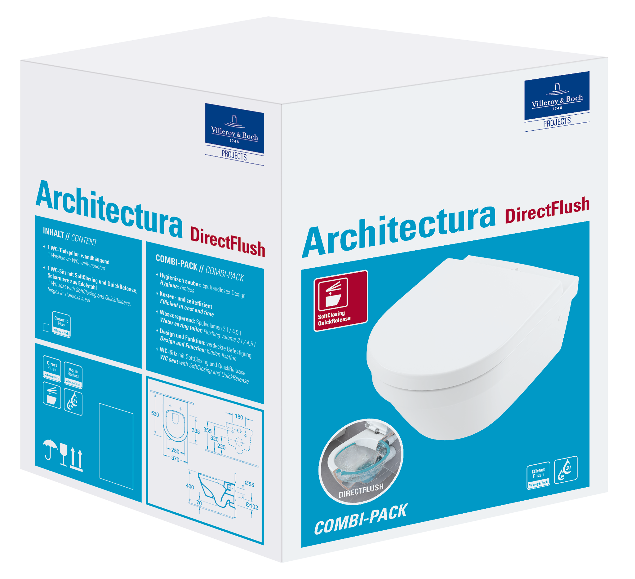 Унитаз подвесной Villeroy & Boch ARCHITECTURA 4694 в комбинированной упаковке с сиденьем QuickRelease и SoftClosing 98M9 C1 01