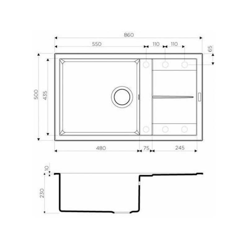 Мойка гранитная платина чаша слева 86 см, Omoikiri, Sumi 86-PL