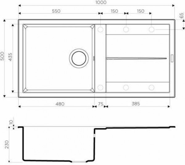Мойка гранитная черная чаша слева 100 см, Omoikiri, Sumi 100-BL