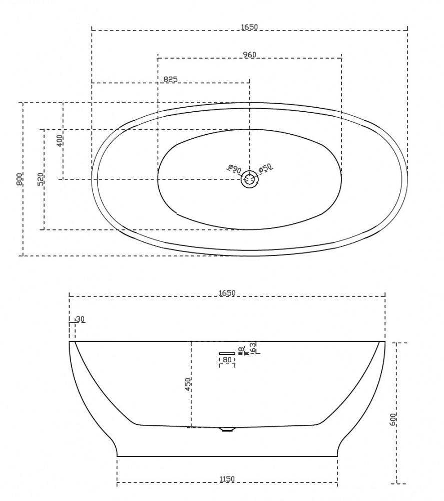 Акриловая отдельностоящая ванна 165x80см ABBER AB9207B