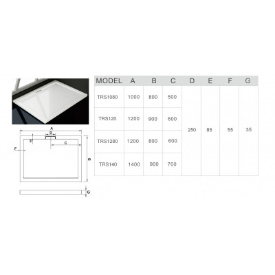 Душевой поддон 120х80х35 см, Welt Wasser, WW TRS12080