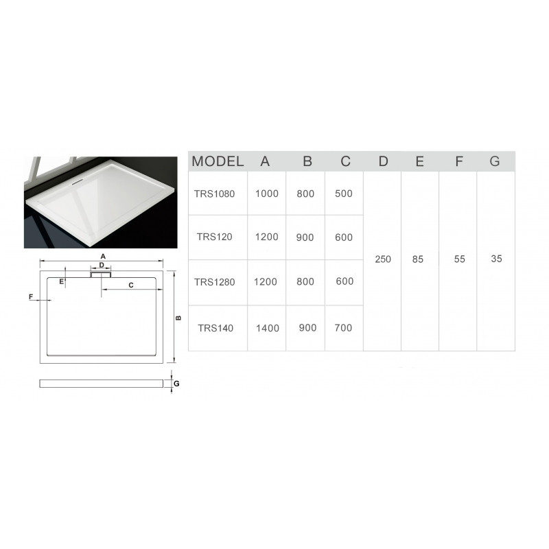 Душевой поддон 140х90х35 см, Welt Wasser, WW TRS14090