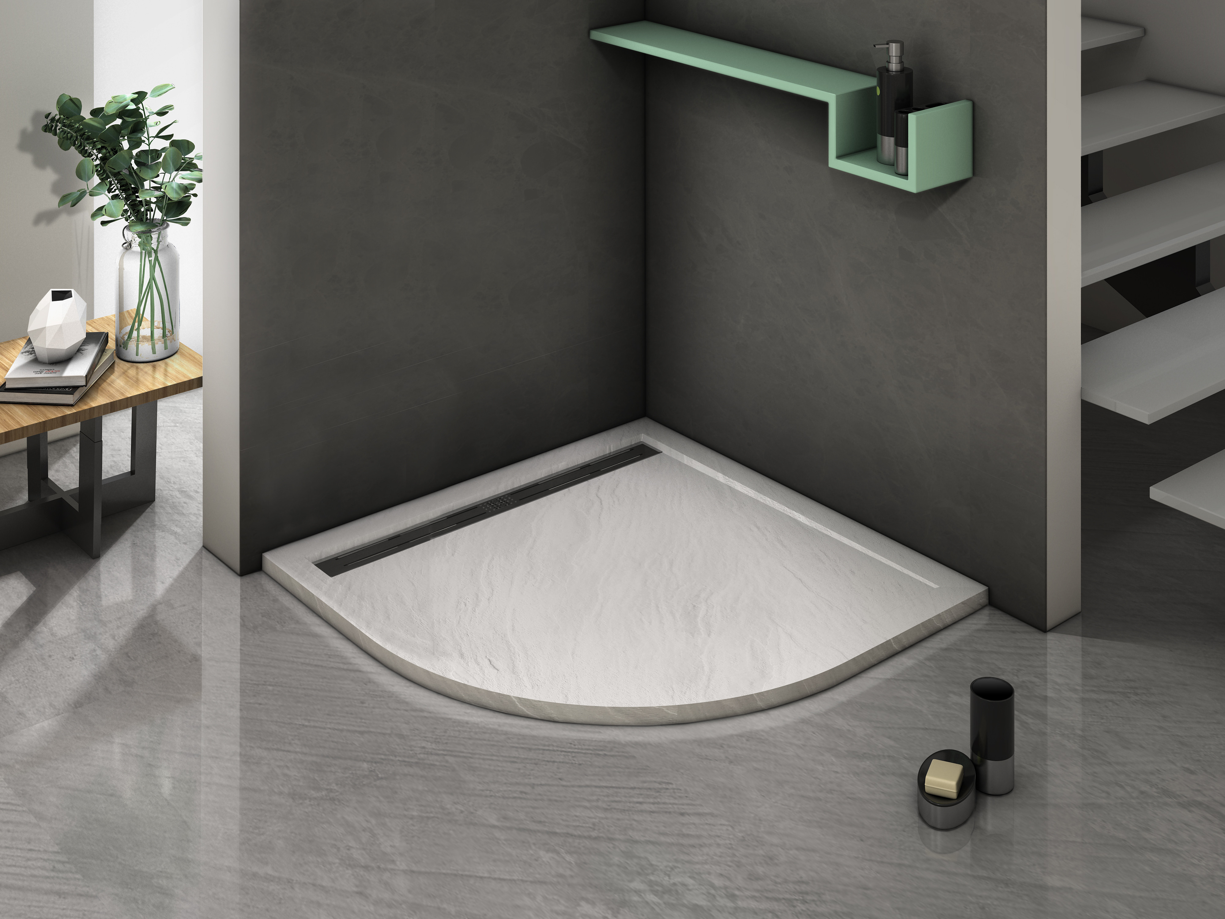 Душевой поддон 90х90х30 см, Welt Wasser, WW TRR 90 STONE-WT
