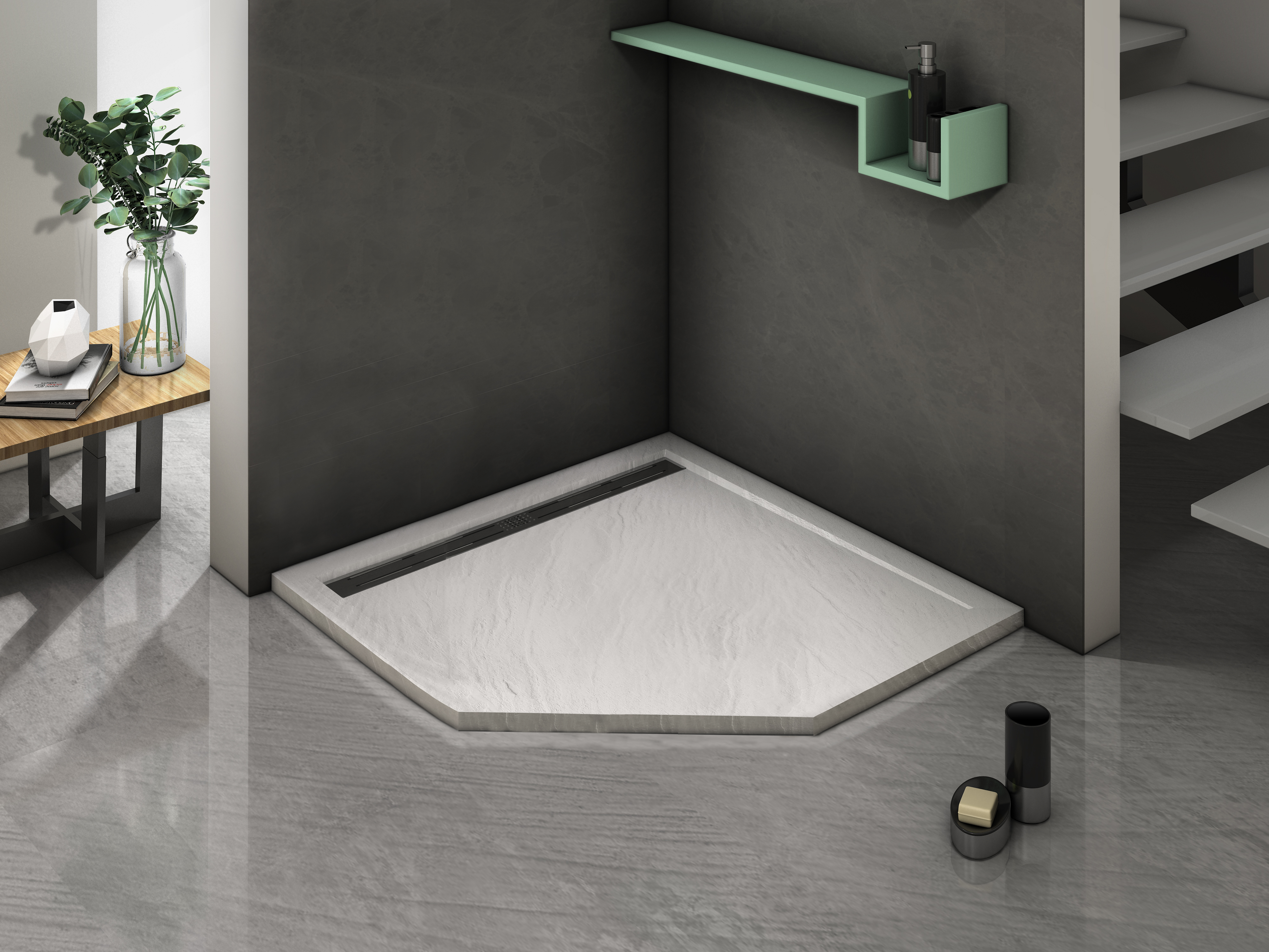 Душевой поддон 90х90х30 см, Welt Wasser, WW TRP 90 STONE-WT