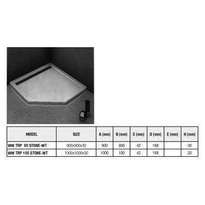 Душевой поддон 90х90х30 см, Welt Wasser, WW TRP 90 STONE-WT