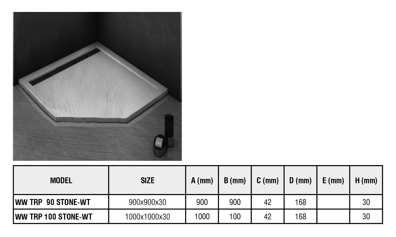 Душевой поддон 90х90х30 см, Welt Wasser, WW TRP 90 STONE-WT