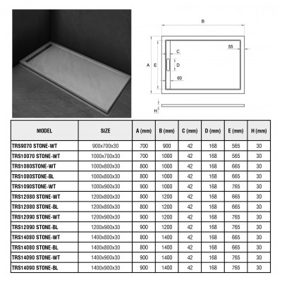Душевой поддон 100х90х30 см, Welt Wasser, WW TRS 10090 STONE-WT