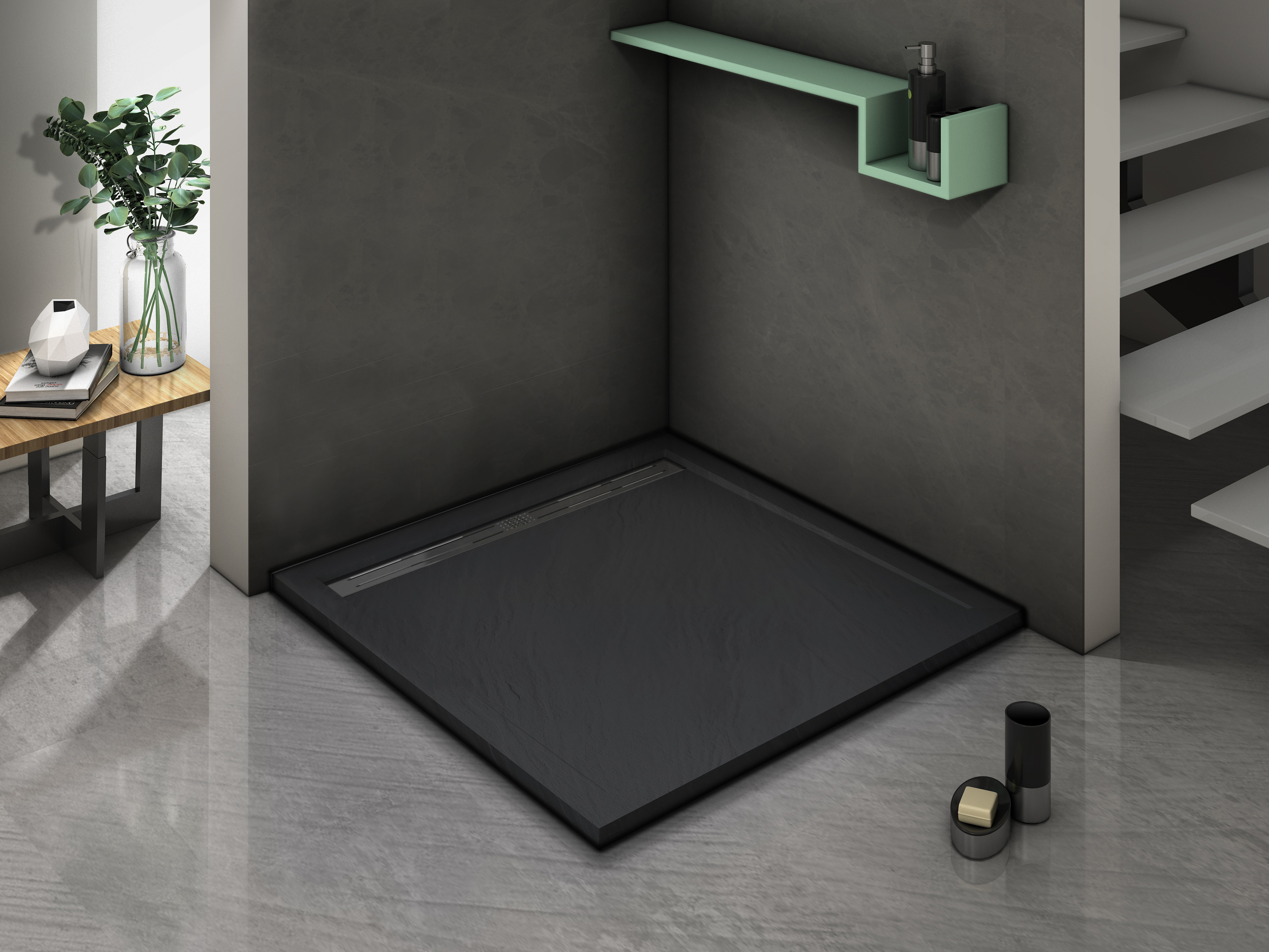 Душевой поддон 100х100х30 см, Welt Wasser, WW TRS 100 STONE-BL