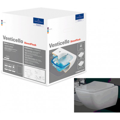 Унитаз подвесной с сидением Villeroy & Boch Venticello 4611RL Альпийский белый CeramicPlus SlimSeat LINE (Sandwich)