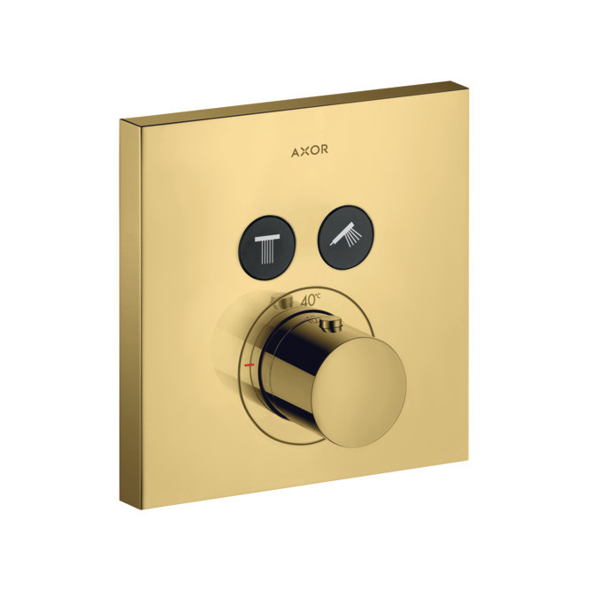 Термостат для 2 потребителей AXOR ShowerSelect, скрытого монтажа, квадратный, полированное золото