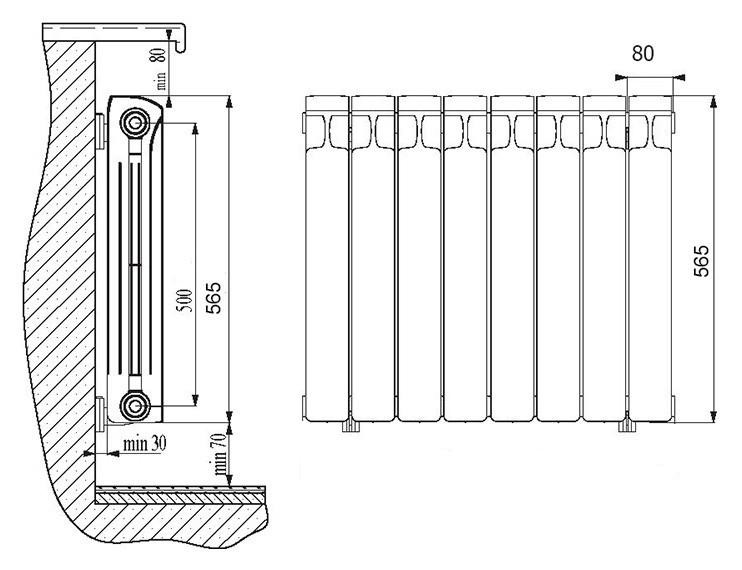 Радиатор Алюминиевый RIFAR Alum 500-14 секций, боковое подкл