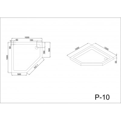 Душевой поддон 100х100х5.5 см, Black & White, P-10