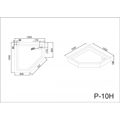 Душевой поддон 100х100х13.5 см, Black & White, P-10H