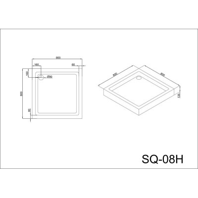 Душевой поддон 80х80х13.5 см, Black & White, SQ-08H
