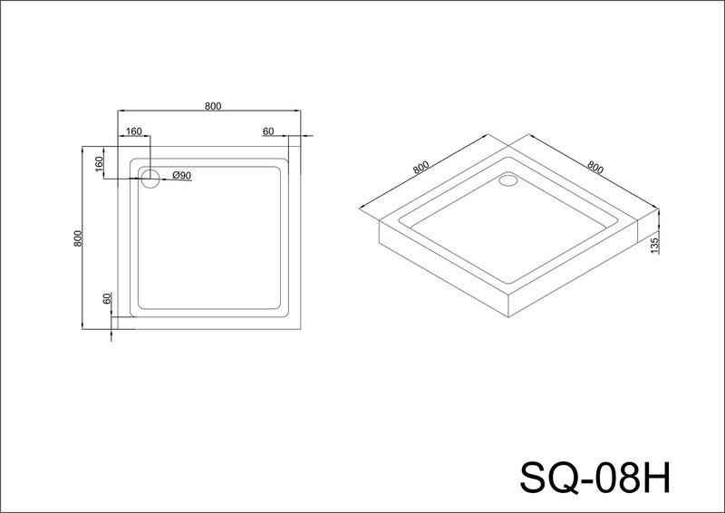 Душевой поддон 80х80х13.5 см, Black & White, SQ-08H