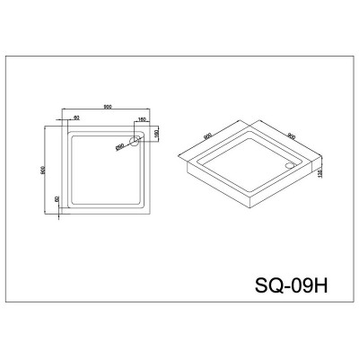 Душевой поддон 90х90х13.5 см, Black & White, SQ-09H