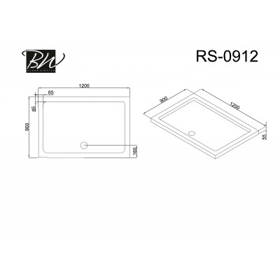 Душевой поддон 120х90х5.5 см, Black & White, RS-0912