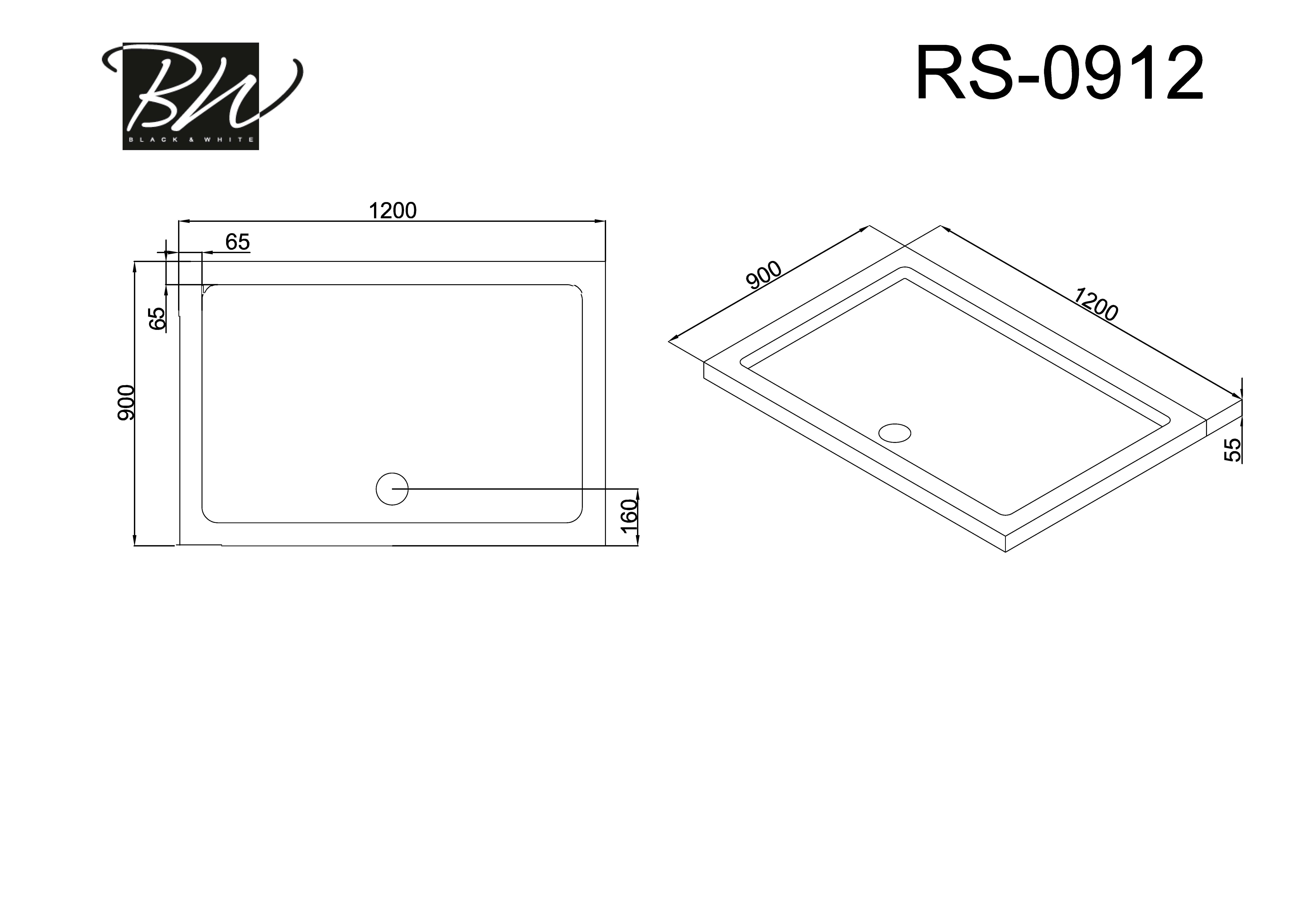 Душевой поддон 120х90х5.5 см, Black & White, RS-0912