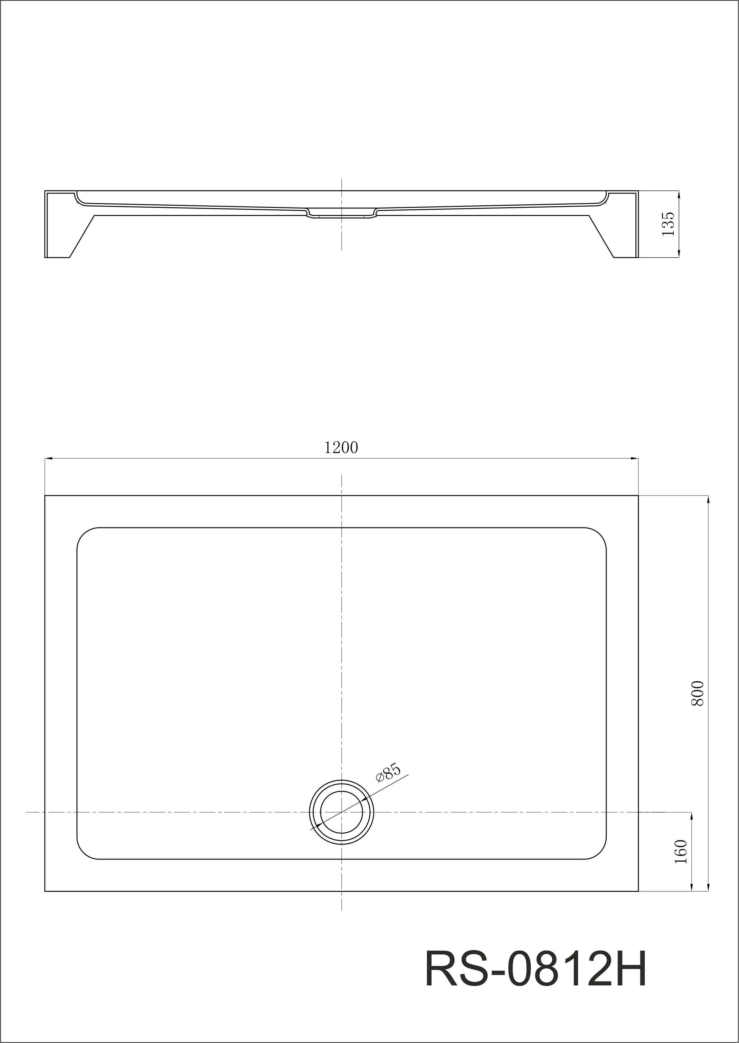 Душевой поддон 120х80х13.5 см, Black & White, RS-0812H