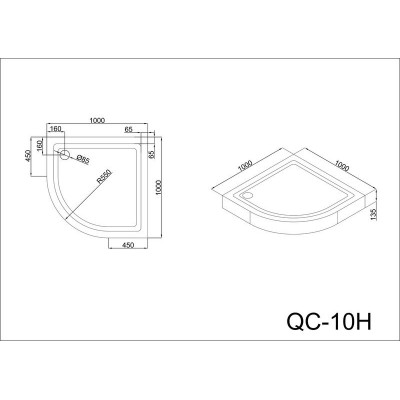 Душевой поддон 100х100х13.5 см, Black & White, QC-10H