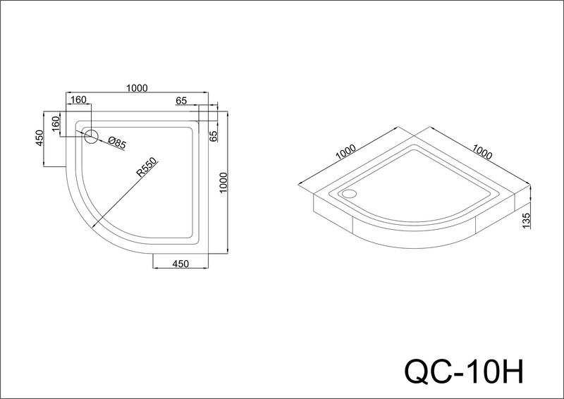 Душевой поддон 100х100х13.5 см, Black & White, QC-10H